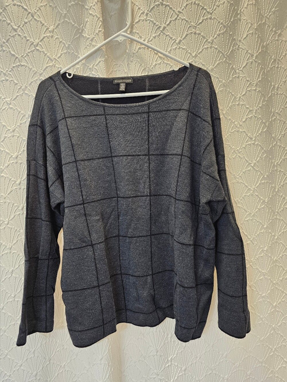 Eileen Fisher Charcoal Gray Windowpane Pullover
